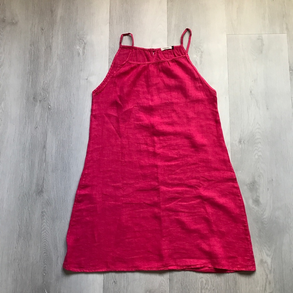 LUNGO LARNO PINK DRESS 100% LINEN SLIP WOMENS SMALL